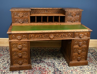 Lot 2723 - A Victorian carved oak library pedestal desk,...