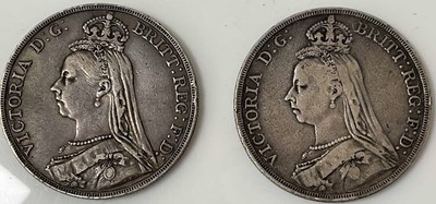 Lot 1390 - Two Victoria crowns, 1887 and 1891, Jubilee head.