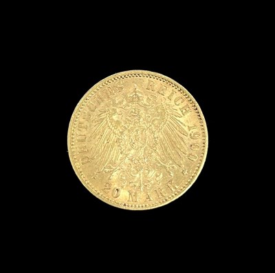 Lot 1426 - A German gold twenty mark coin, 1900, approx 8g.