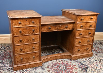 Lot 2955 - An old pitch pine twin pedestal dressing table...