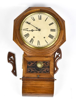 Lot 2644 - An American carved walnut drop dial wall clock,...