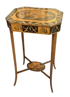 Lot 41 - An Edwardian walnut and ebonised sewing table,...