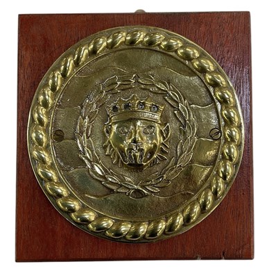 Lot 344 - A mid 20th century brass boat badge, 'HMS...