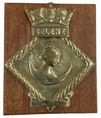 Lot 367 - An early 20th century brass boat badge, 'HMS...