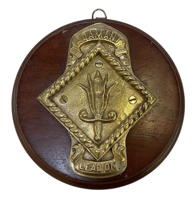 Lot 343 - A mid 20th century brass boat badge, 'HMS...