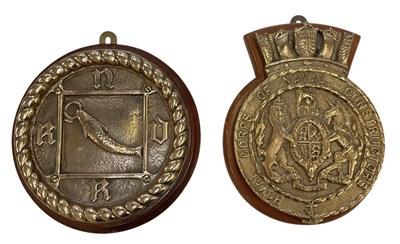 Lot 354 - Two Royal Naval boat badges comprising 'RNVR'...