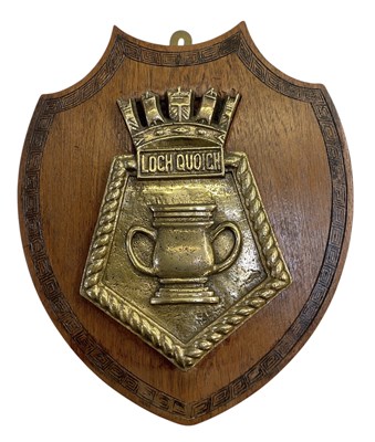 Lot 377 - A WWII brass boat badge, 'HMS Loch Quoich',...