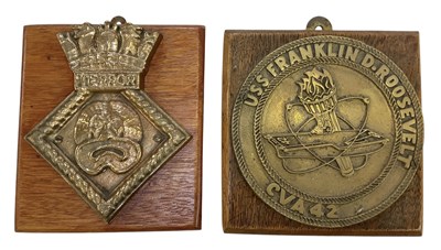 Lot 356 - An early 20th century brass boat badge, 'HMS...