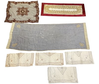 Lot 442 - Three Iranian embroidered textiles and four...