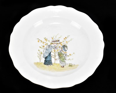 Lot 536 - MEISSEN; a nursery plate decorated with two children picking fruit