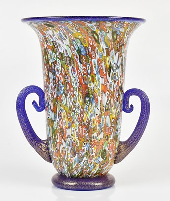 Lot 228 - MURANO; a large twin handled glass vase with...