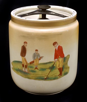 Lot 507 - CARLTONWARE; a tobacco jar and cover decorated with figures golfing