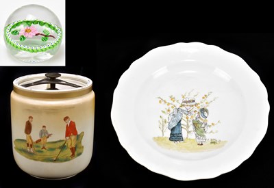 Lot 507 - CARLTONWARE; a tobacco jar and cover decorated with figures golfing