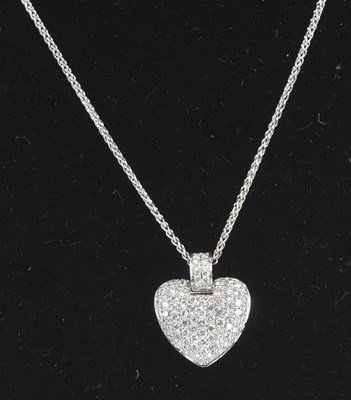 Lot 1200 - An 18ct white gold diamond chip heart shaped...