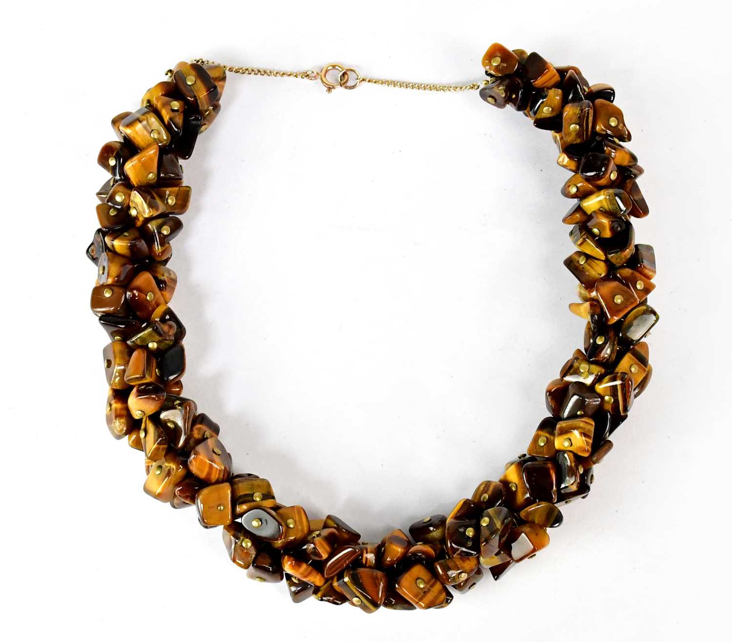 Lot 1086 - A necklace set with multiple tiger's-eye...
