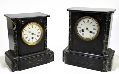 Lot 2630 - Two Victorian slate and marble mantel clocks,...