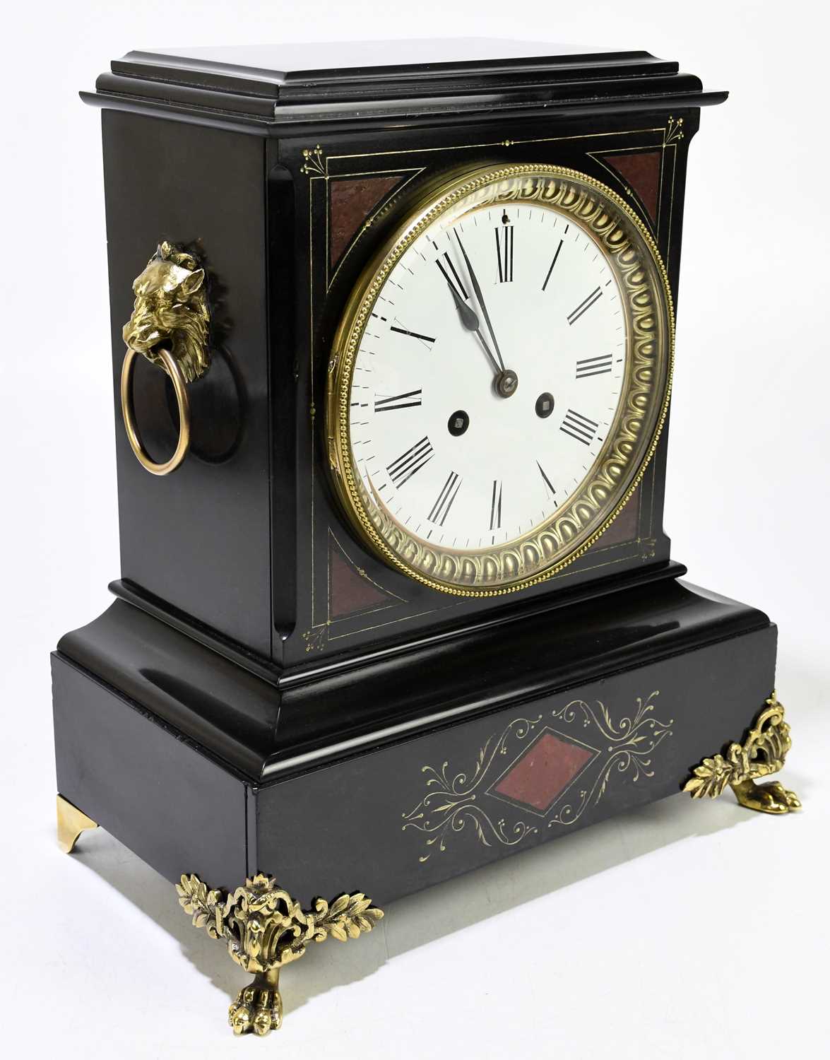 Lot 2629 - A Victorian slate and marble mantel clock,...