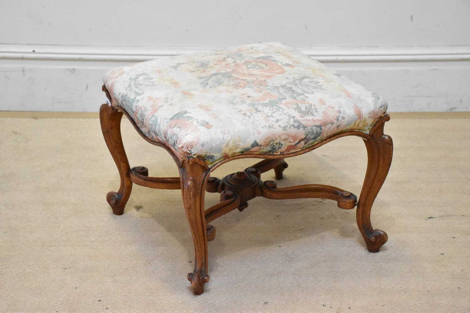 Lot 2167 - A Victorian carved walnut square stool, with...