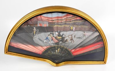 Lot 94 - A 19th century hand painted fan decorated with...