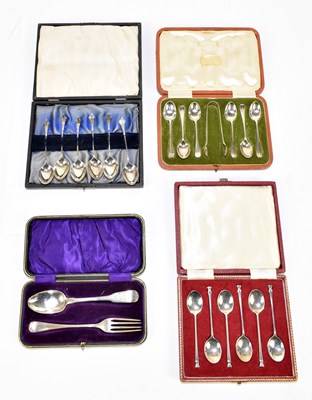 Lot 1082 - A cased set of six modern hallmarked silver coffee spoons