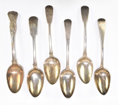 Lot 1083 - A collection of five 19th century hallmarked silver tablespoons