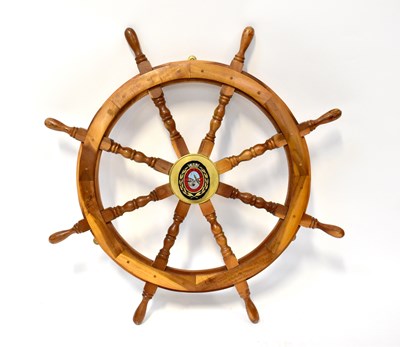 Lot 281 - A contemporary ship's wheel with brass hub,...