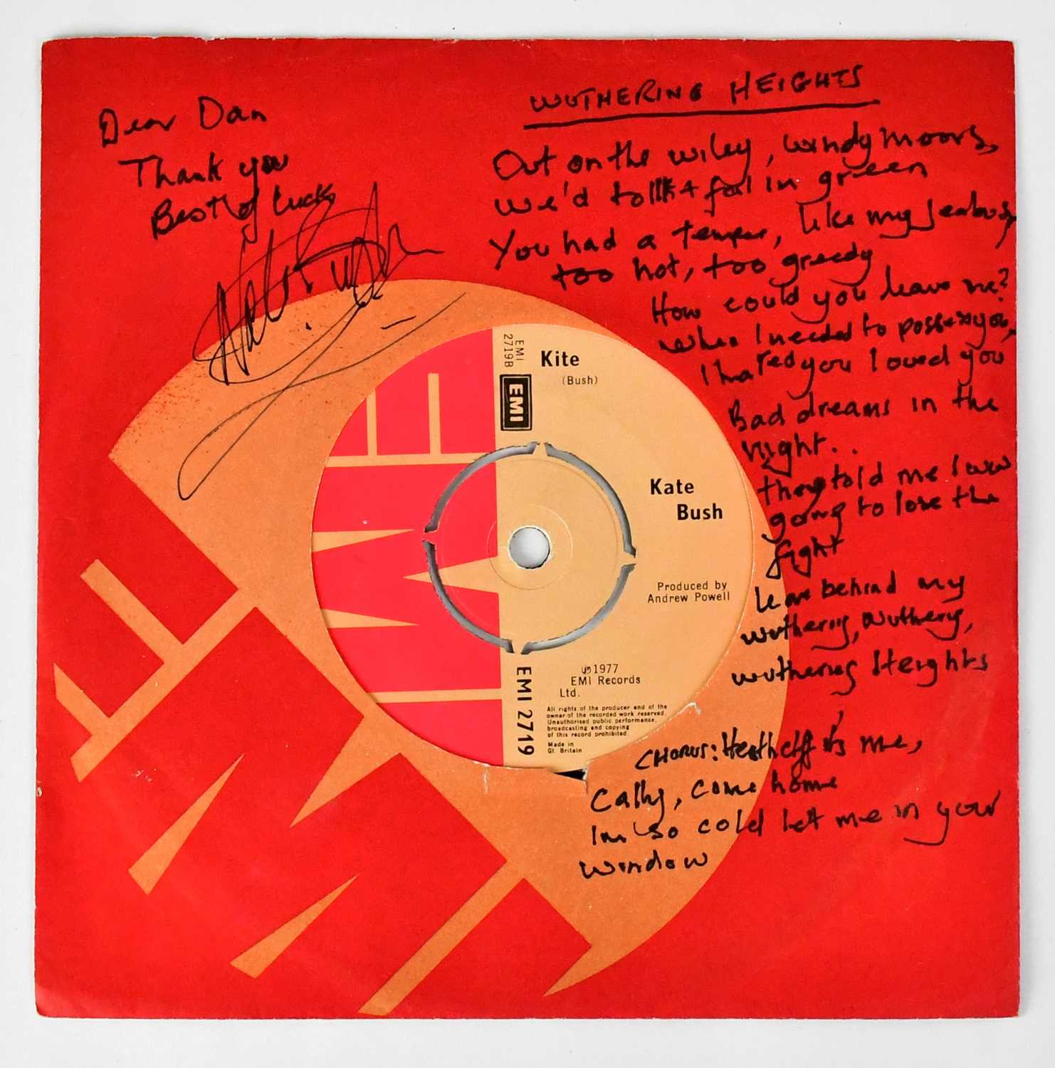 Lot 610 - KATE BUSH; a single 'Wuthering Heights/Kite',...