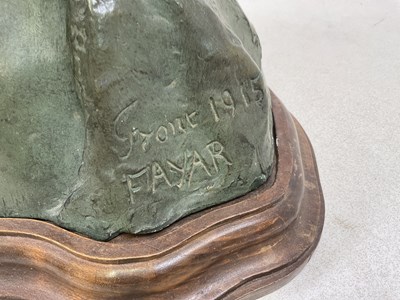 Lot 193 - FAYAR; a green patinated painted plaster bust...