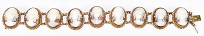 Lot 1255 - A 9ct yellow gold cameo bracelet formed of...
