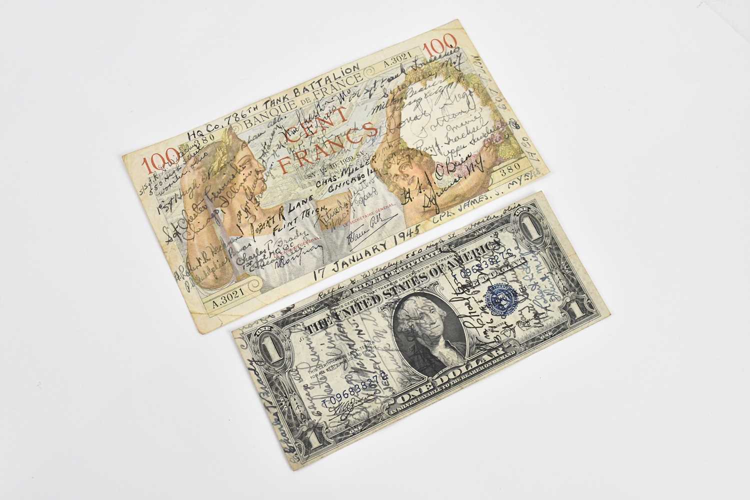 Lot 2456 - A one dollar bill and a one hundred francs...