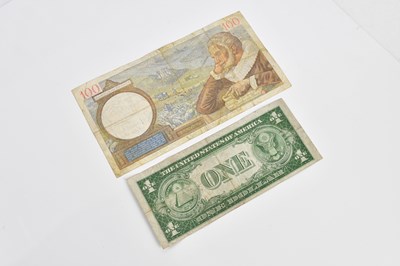 Lot 2456 - A one dollar bill and a one hundred francs...