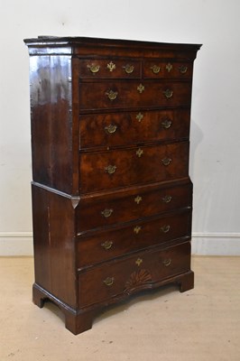 Lot 2247 - An 18th century walnut chest on chest, with...