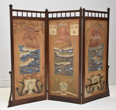 Lot 1028 - An Arts and Crafts stained beech framed three...