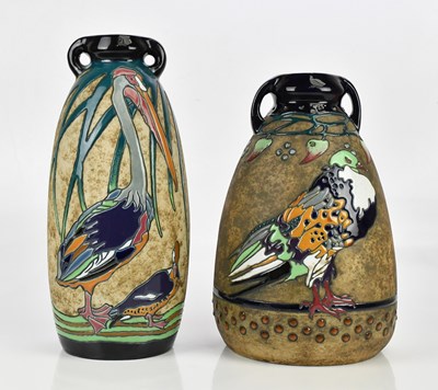 Lot 529 - AMPHORA; two large twin handled art pottery...
