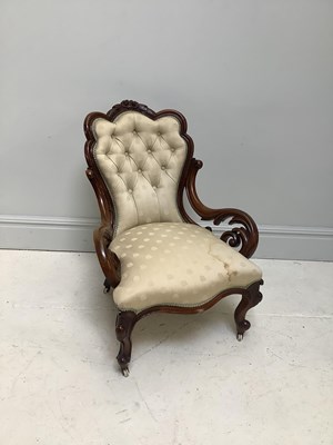 Lot 1095 - A Victorian mahogany framed open arm chair.