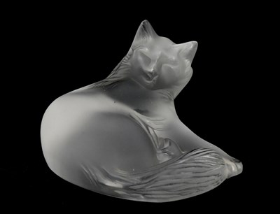 Lot 296 - LALIQUE; a figure of a cat, 'Heggie', length...