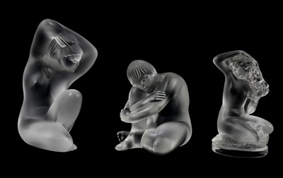 Lot 187 - LALIQUE; three figures, 'Statuette Floreal',...