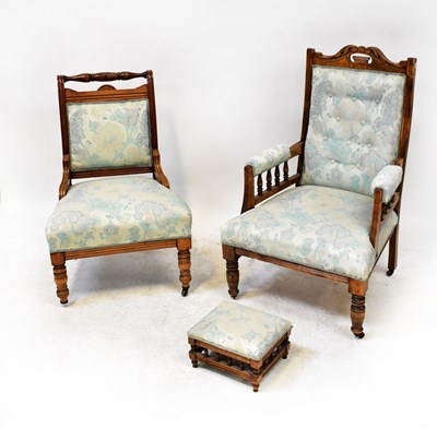 Lot 52 - Two walnut framed salon chairs and a similar...