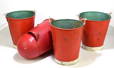 Lot 29 - Four vintage painted metal fire buckets, with...