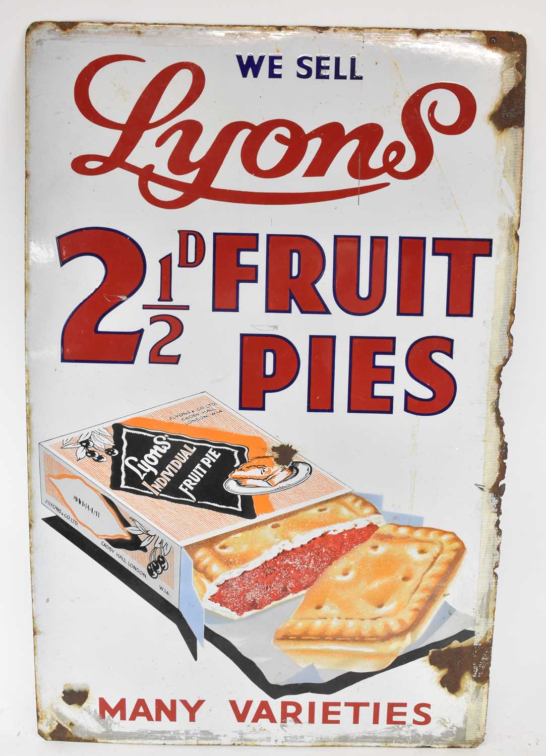 Lot 295 - A vintage enamelled advertising sign, 'Lyons...