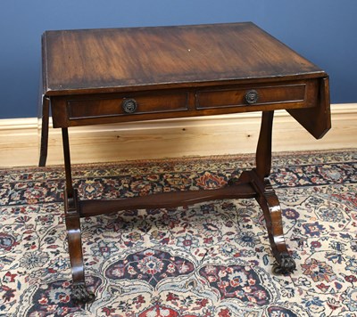 Lot 2830 - An inlaid mahogany drop-leaf sofa table with...