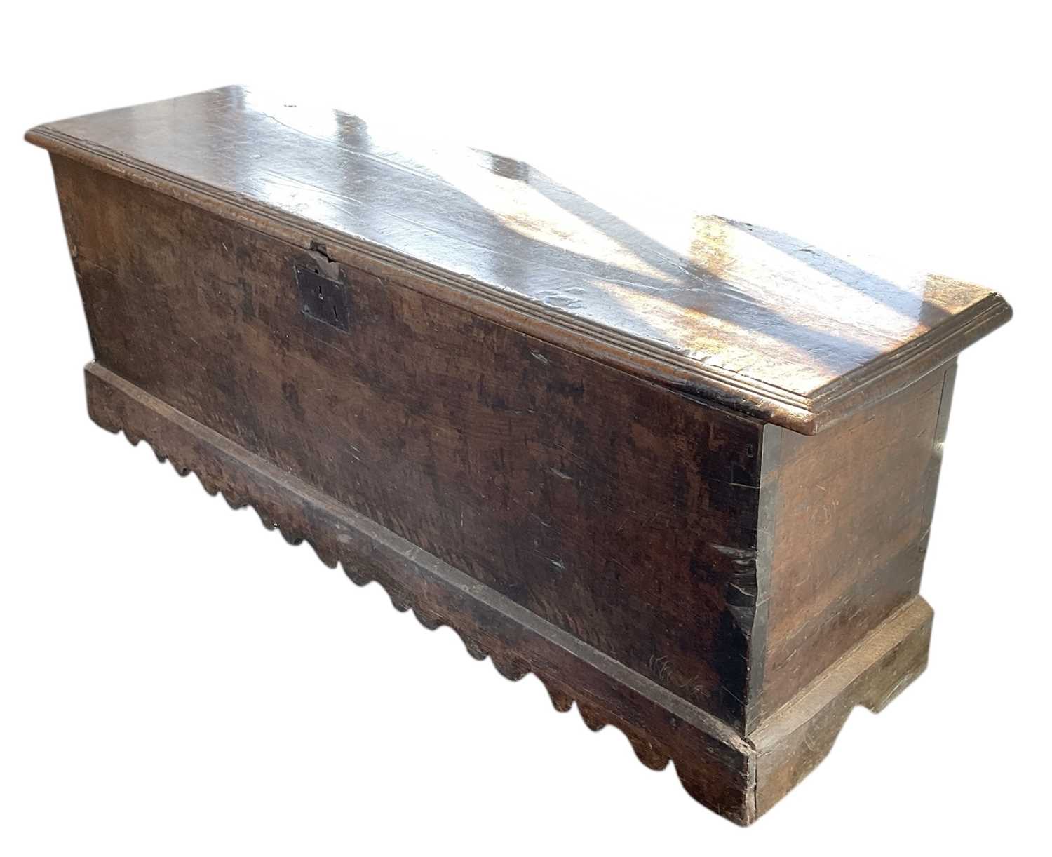 Lot 27 - An 18th century oak sword chest, with hinged...