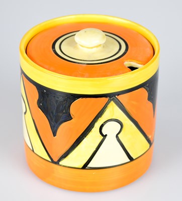 Lot 202 - CLARICE CLIFF; a preserve jar and cover...