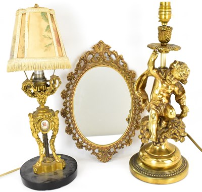 Lot 116 - Two gilt metal and brass table lamps, one of...