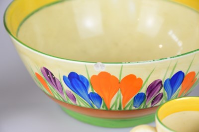 Lot 210 - CLARICE CLIFF; six pieces decorated in 'Crocus'...