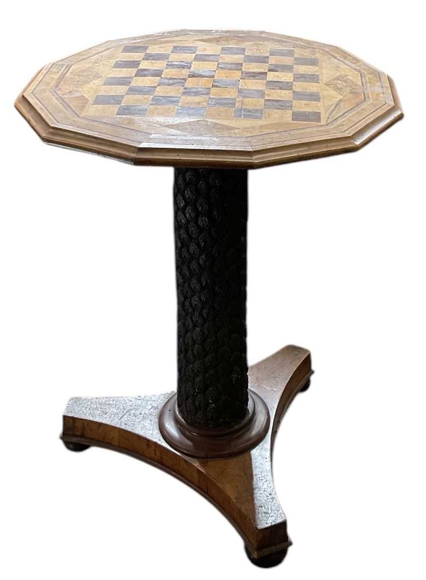 Lot 35 - An unusual 19th century walnut chess topped...