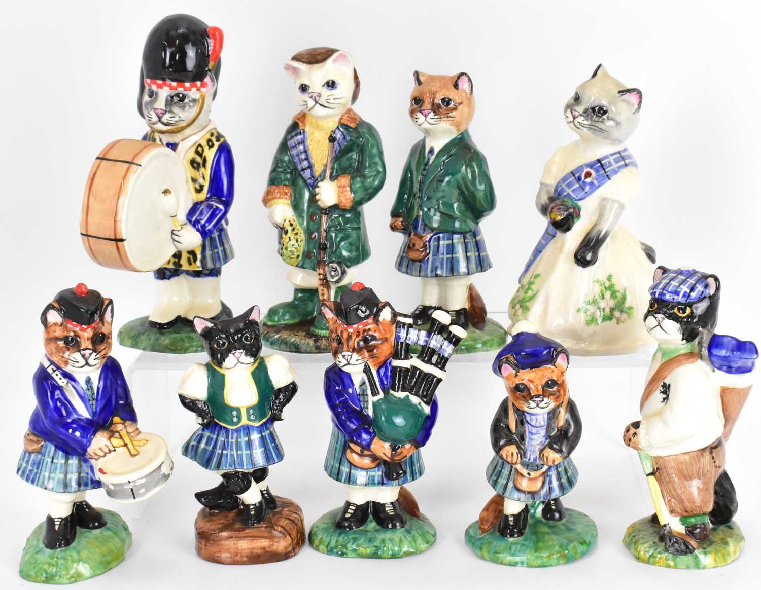 Lot 434 - LOMOND CERAMICS, SCOTTISH; nine ceramic cat...