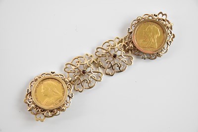 Lot 205 - A yellow metal bracelet set with two full...