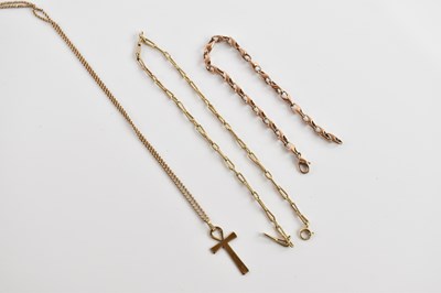 Lot 233 - A 9ct rose gold bracelet, length 20cm, a 9ct...