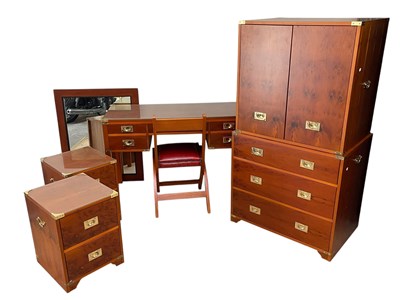 Lot 2208 - A reproduction yew and brass bound bedroom...